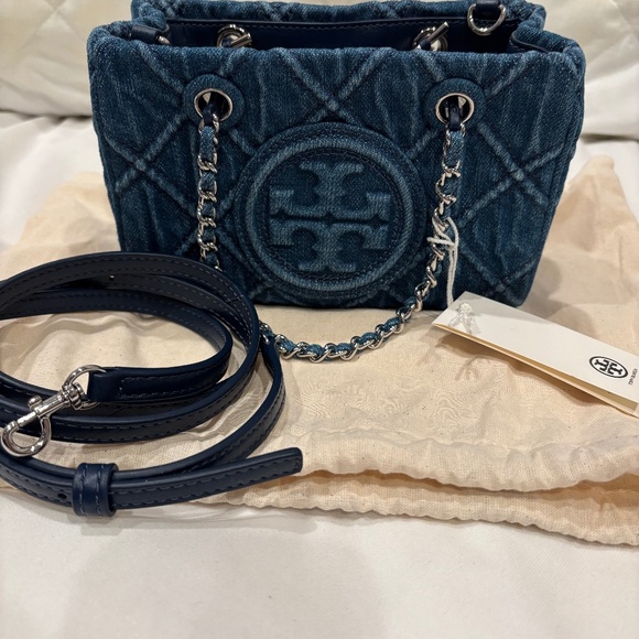 Tory Burch Mini Denim Fleming Tote Bag - Picture 1 of 8